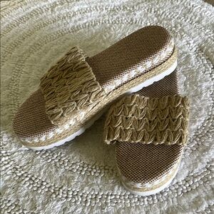 Women's Tan Woven Slide Sandals